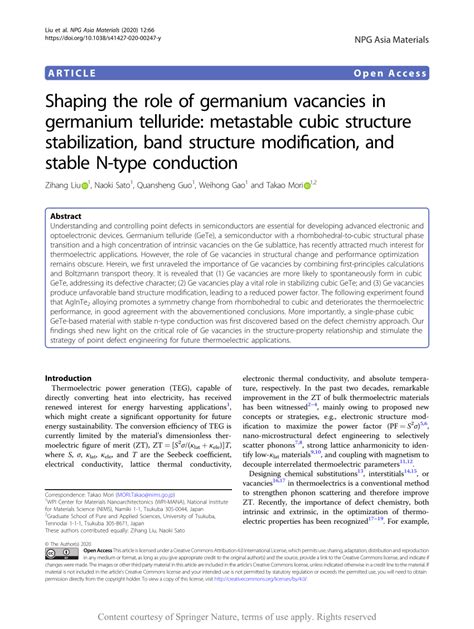Shaping the role of germanium vacancies in germanium telluride .